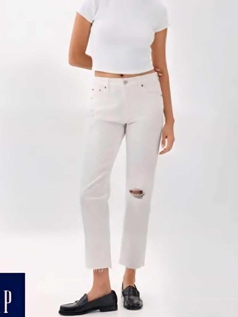 GAP Slim Straight Ripped White Jeans 27